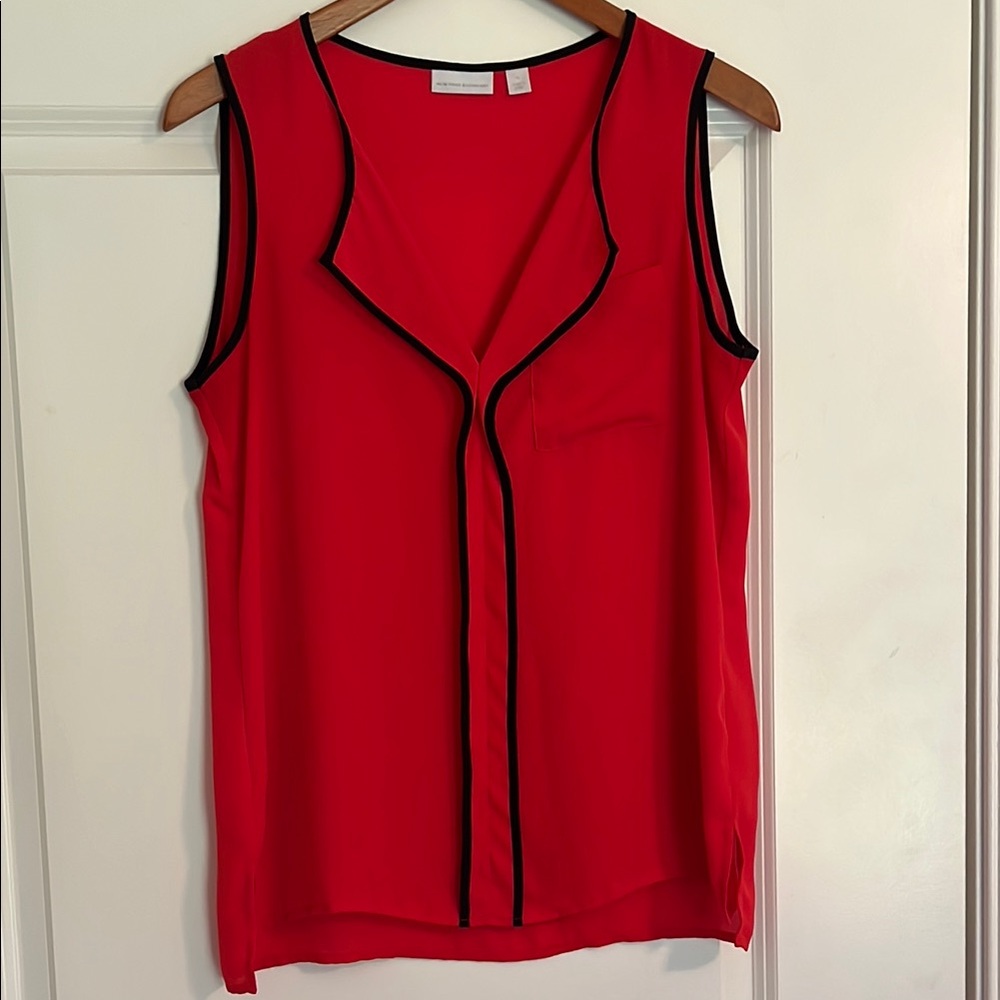 New York & Company Red Sleeveless Top with Black Trim